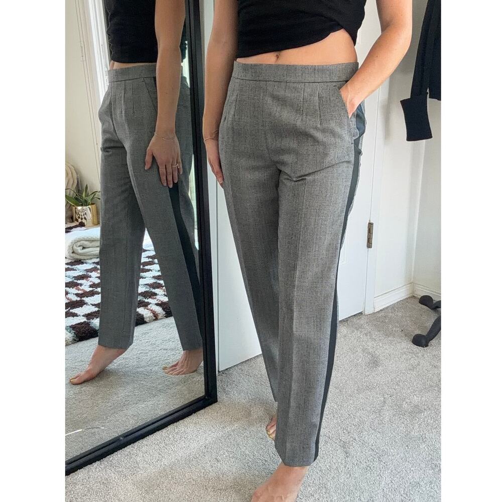 J.Crew Glen Wool Plaid Faux Leather Tuxedo Stripe Martie Ankle Dress Work Pant 2